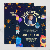 Birthday Invitation Space Rocket for kids (Devant / Derrière)
