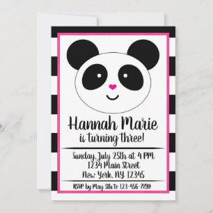 Birthday Invitation striped Panda Party Kaart