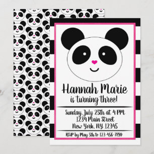 Birthday Invitation striped Panda Party Kaart