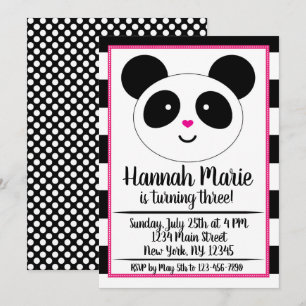 Birthday Invitation striped Panda Party Kaart