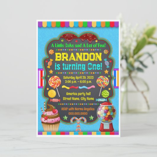 Birthday invitation Sweet candy (Debout devant)