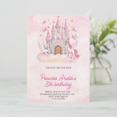 Birthday Invitation with a pink castle  Kaart (Staand voorkant)