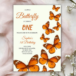 birthday invitation with vibrant orange butterfly kaart