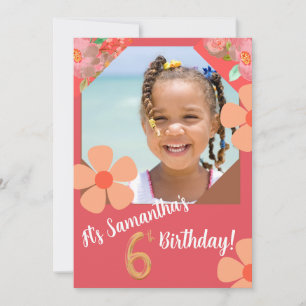 Birthday InvitationCard-- Floral-Roze Feestdagenkaart