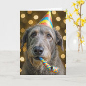 Birthday Irish Wolfhound with Party Hat Kaart (Gele Bloem)