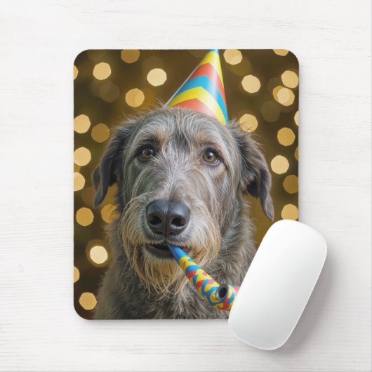 Birthday Irish Wolfhound with Party Hat Muismat (Met muis)
