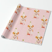 Birthday Jack Russell Dog Pink Party Pet Cadeaupapier (Uitgerold)