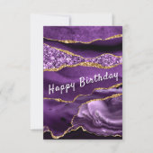 Birthday Kaart Agate Paars Gold Glitter Marble (Voorkant)