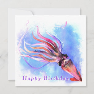 Birthday Kaart Beauful Colors Squid Swimming
