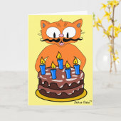Birthday Kaart Cartoon Cat Mustache Funny Pun (Gele Bloem)
