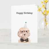 Birthday Kaart, Champagne Cockapoo Kaart (Gele Bloem)