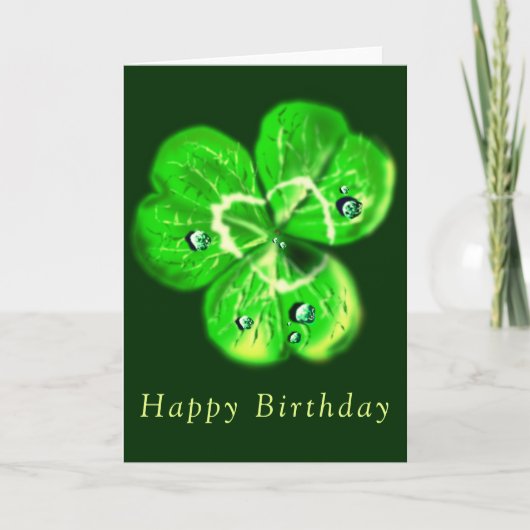 Birthday Kaart Clover Dew Drops - Jouw tekst (Voorkant)