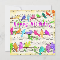 Birthday Kaart Colorful Musical Birds Spring Joy
