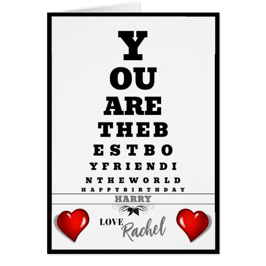 Birthday Kaart-Eye Chart-Fun-Heart-Personalize-Man (Voorkant)