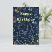 Birthday Kaart Flowers Guitar Musical (Staand voorkant)