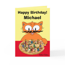 Birthday Kaart - gepersonaliseerde Pizza Party Cat