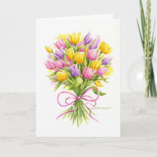 Birthday-kaart helder en mooi Tulip Bouquet Kaart