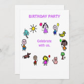Birthday Kaart Invitation World Kinder (Voorkant / Achterkant)