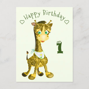 Birthday Kaart met Baby Giraffe - Naam jaar toevoe