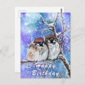 Birthday Kaart met Winter Sparrows - Hug (Voorkant / Achterkant)