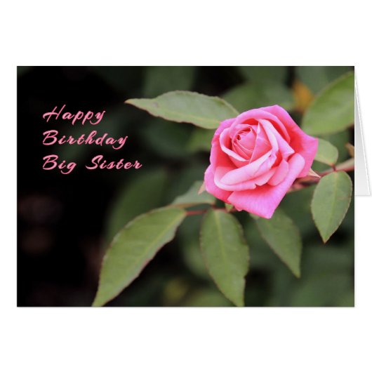Birthday Kaart voor Big Sister Pink Rose (Voorkant Horizontaal)