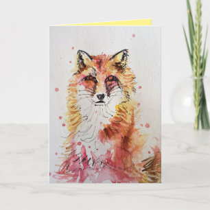 Birthday-kaart voor Cute Red Fox Waterverf Kaart