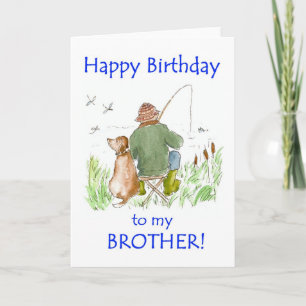Birthday-kaart voor een broer, Man Vist en hond Kaart
