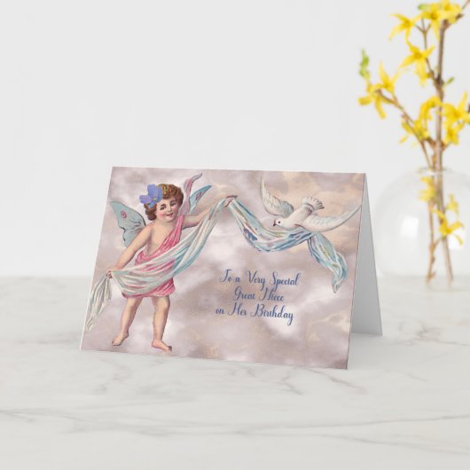 Birthday Kaart voor Great Niece met Angel (Gele Bloem)