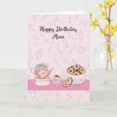 Birthday Kaart voor moeder met thee & crumpets (Gele Bloem)