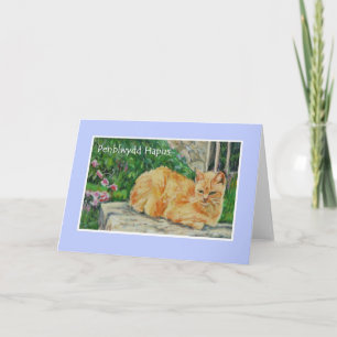 Birthday Kaart, Welsh Greeting, Ginger Cat Kaart