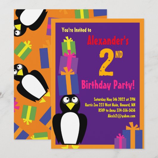 Birthday Kind bij Penguin Animal Kaart (Voorkant / Achterkant)