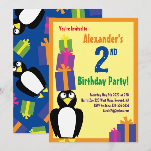 Birthday Kind bij Penguin Animal Kaart (Voorkant / Achterkant)