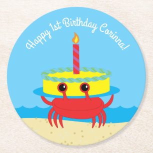 Birthday Kind Cute Crab Beach Ronde Kartonnen Onderzetter