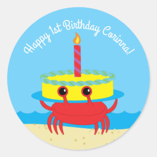 Birthday Kind Cute Crab Beach Ronde Sticker