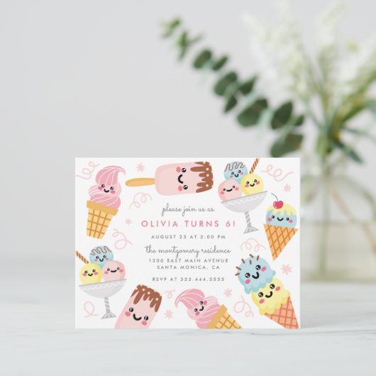 Birthday Kind van Cute Pastel Ice-crème Uitnodiging Briefkaart (Staand voorkant)