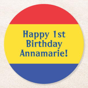 Birthday-Kind voor primaire kleuren Ronde Kartonnen Onderzetter