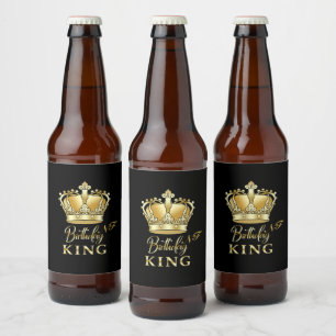 Birthday King Gold Crown Royal Monogram Luxe Bier Etiket