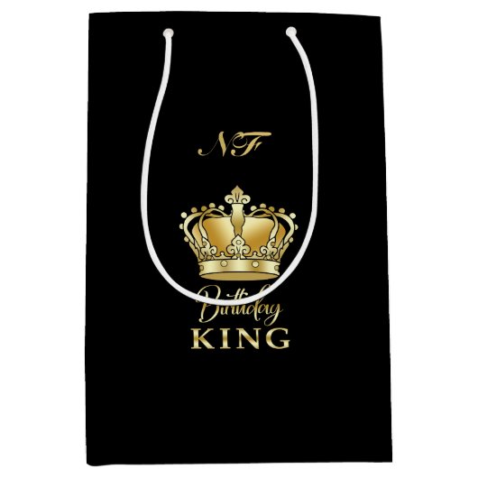 Birthday King Gold Crown Royal Monogram Luxe Medium Cadeauzakje (Voorkant)
