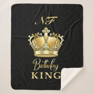 Birthday King Gold Crown Royal Monogram Luxe Sherpa Deken