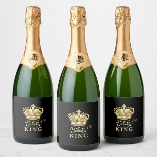 Birthday King Gold Crown Royal Monogram Luxe Sparkling Wijnetiket (Flessen)