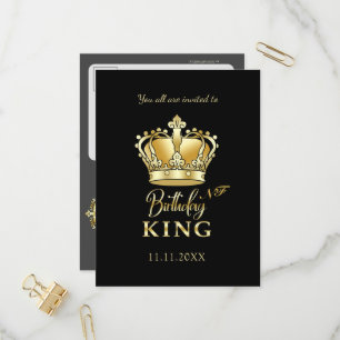 Birthday King Gold Crown Royal Monogram Luxe Uitnodiging Briefkaart