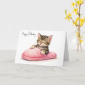 Birthday Kitten Sleeping in a Pink Slipper Kaart (Gele Bloem)