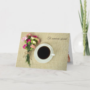 Birthday-koffie met anjer bouquet kaart