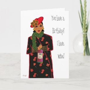 Birthday Lady met wijn Kaart