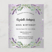 Birthday lavender Silver-begrotingsuitnodiging Flyer (Voorkant)
