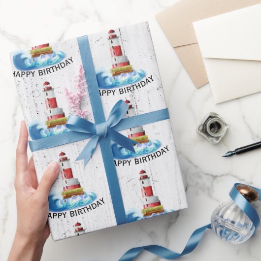 Birthday Lighthouse op hout Cadeaupapier (Geschenken)