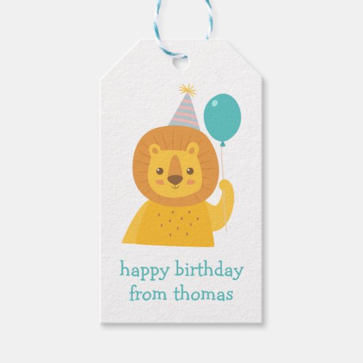 Birthday Lion Personalized Gift Labels Cadeaulabel (Voorkant)