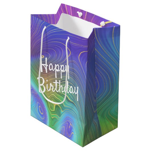 Birthday Liquid Rainbow Abstract Medium Cadeauzakje (Voorkant Gekanteld)