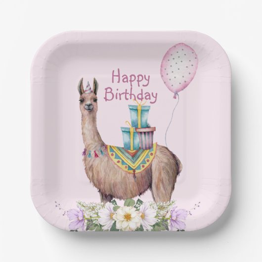 Birthday Llama Papieren Bordje (Voorkant)