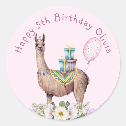 Birthday Llama Ronde Sticker (Voorkant)